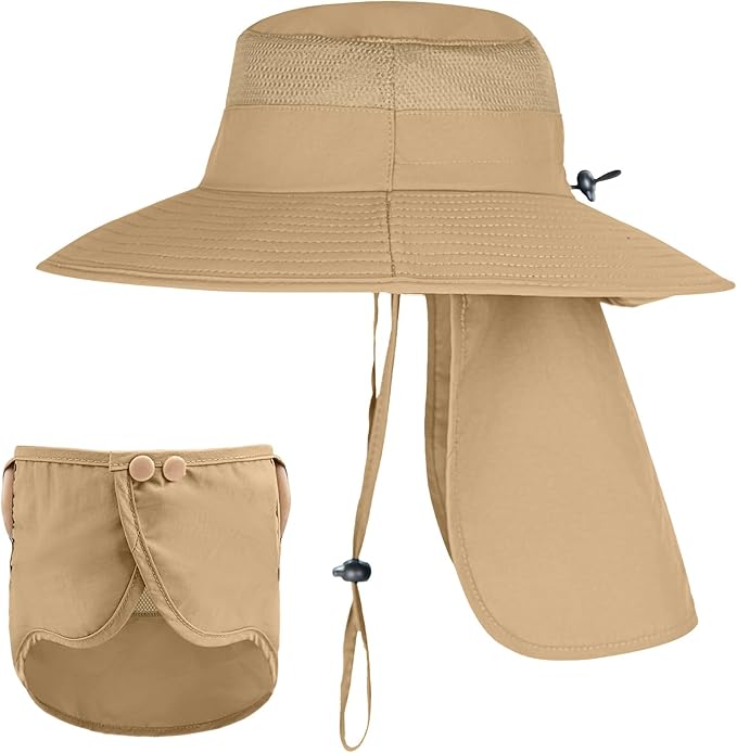 Sun Hats for Men Women Fishing Hat UPF 50+ Breathable Wide Brim Bucket Hats Summer UV Protection Safari Hat with Neck Flap
