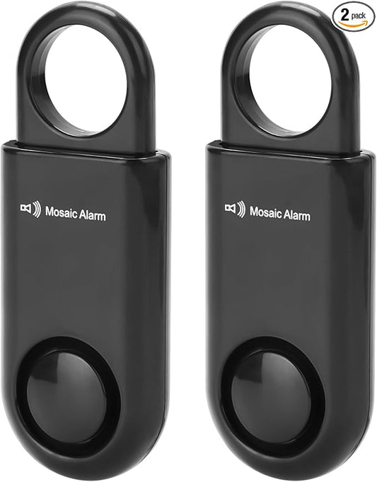 2 Pack Personal Safety Alarm Replaceable Battery | Ultra-Lightweight 0.7 oz Keychain Siren for Women, Student, Children, Night Runner. SOS Emergency 130db Loud Hiking Alert Bulky-Free. Black