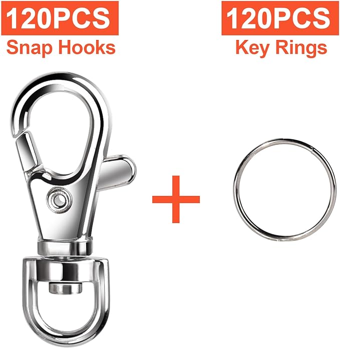 LEOBRO 240PCS Lobster Claw Clasps and Key Rings, Keychain Making Kit, 120PCS Keychain Clips and 120PCS Key Chain Ring, for Keychains, Lanyard, Jewelry Making, Art Crafts, Silver