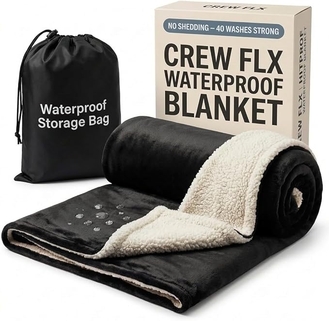 Waterproof Blanket for Bed Intimacy (40" x 60" Small), Reversible Fleece | Sherpa Throw, Water Proof Blanket TPU Stain Proof Couch Furniture Cover Large Dog Bed Winter Protector - Black