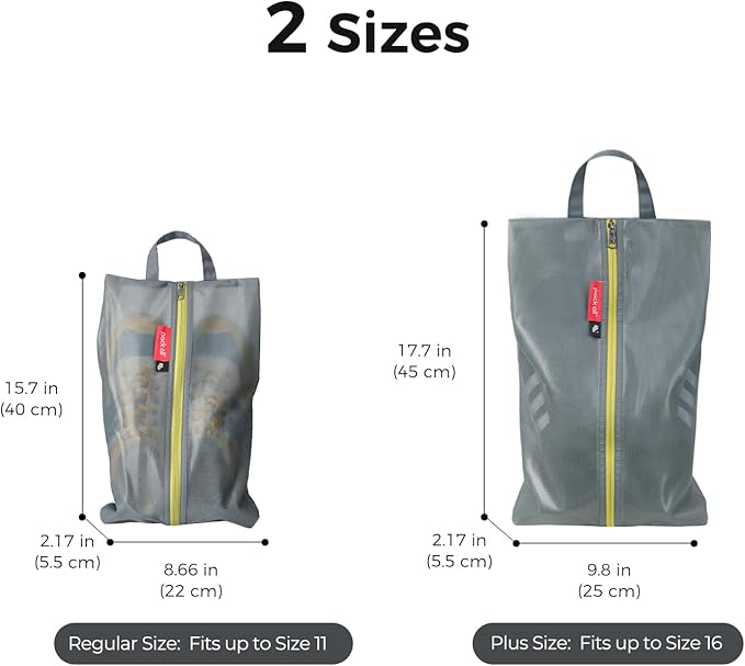 pack all Plus-Sized Shoe Bag for Travel, Water-Resistant Shoe Pouch for Gym, Odor-Resistant Soccer Cleats Bag for Sport (Grey, 1-Pack)
