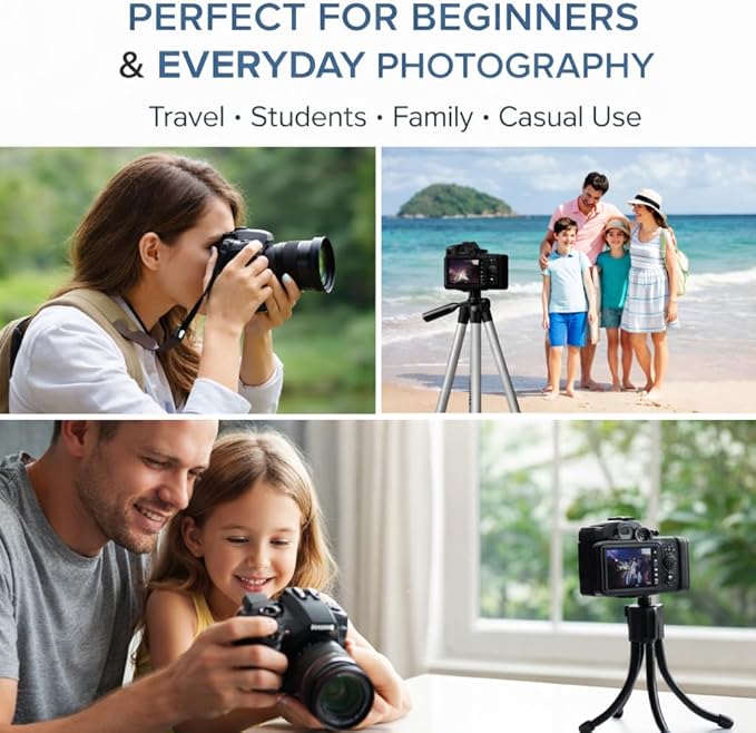 Camera Starter Accessory Kit – 50” Lightweight Tripod & Padded Camera Bag Bundle with 64GB SD Card, Cleaning Kit & Essentials for DSLR Cameras