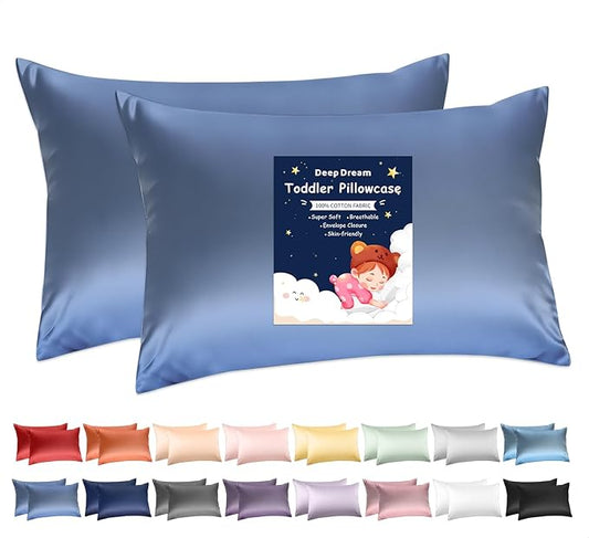 Deep Dream Toddler Pillowcases for 13x18 Pillow 2 Pack, 100% Cotton Travel Pillow Case Cover, 600 Thread Count Cotton Pillow Covers, Soft & Breathable Small Pillow Cases Envelope Closure, Gray Blue