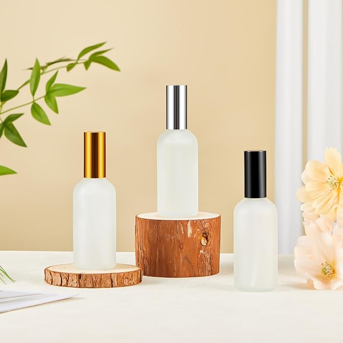 Tessco for you 2 Pcs 30/60/100 ml Glass Spray Bottles Frosted Empty Perfume Bottle Atomizer Refillable Clear Bottle with Fine Mist Sprayer Pump for Room Face Travel Business (Silver,Gold,3.4 oz)