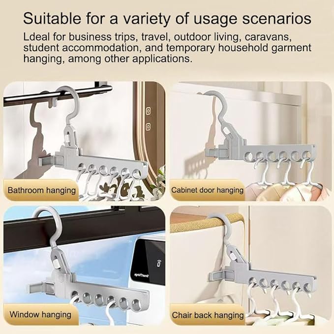 Folding Clothes Hanger Drying Rack,Travel Essentials for Laundry,Portable and Collapsible with Hook,Essentials for Cruise,Vacation,Camping,RV,Road Trip,Hotel,Business Travel, Student Apartment (Grey)