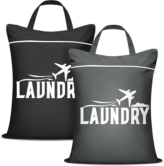 2 Pcs Large Travel Laundry Bags - Washable Waterproof Wet Dry Bags for Dirty Clothes, Swimsuits, Gym Clothes, Laundry, Swimming Pool, Yoga, College Dorm (Black+Grey)