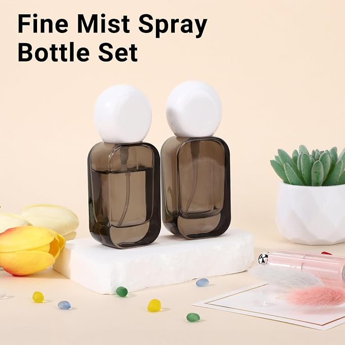 Segbeauty 1oz Fine Mist Glass Travel Size Spray Bottles Refillable, 4pcs Square Black Perfume Pump Bottles with Round Cap, 30ml Empty Cologne Bottle Atomizer, Portable Liquids Container for Travel