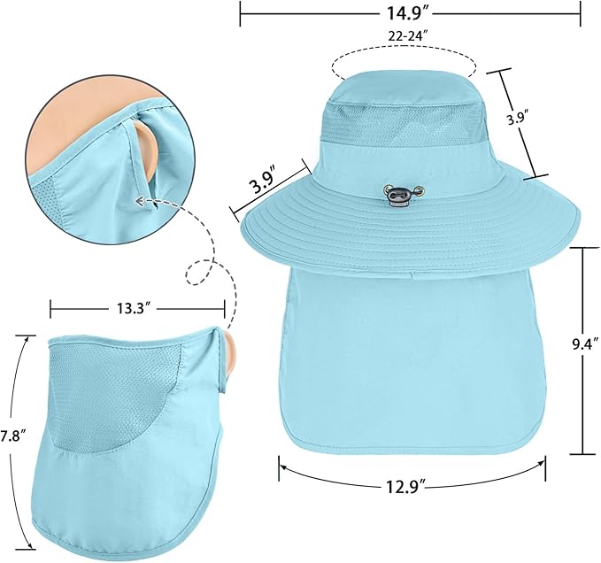 Sun Hats for Men Women Fishing Hat UPF 50+ Breathable Wide Brim Bucket Hats Summer UV Protection Safari Hat with Neck Flap