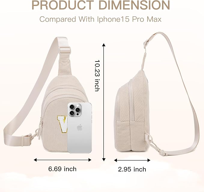 Viverte Small Corduroy Sling Bag Initial Crossbody Bag Fanny Pack for Girls Personalized Birthday Gifts for Teen Girls Gifts