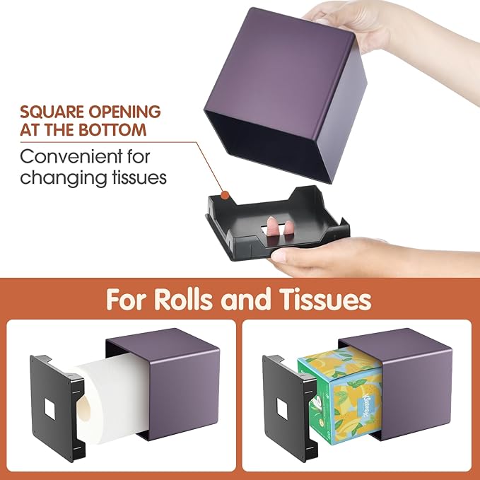 Y-in Hand Tissue Box Cover, Decorative Square Facial Storage Tissue Box Holder, Home Accessories for Bathroom Vanity Countertops, Dressers, Night Stand, Parlors and Office (Purple)