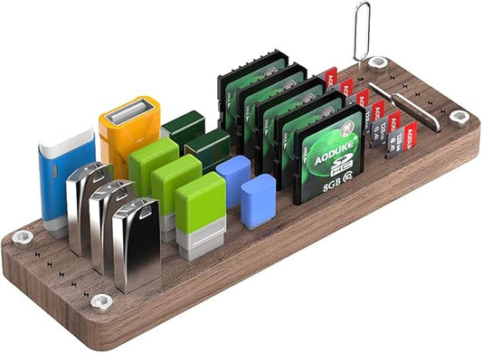 Wooden Memory Card Case TF Cards Box and USB Drive/SD Card Holder Desk,Micro SD Card Case,Memory Card Case, Memory Card Carrying Case -AJSNH01M