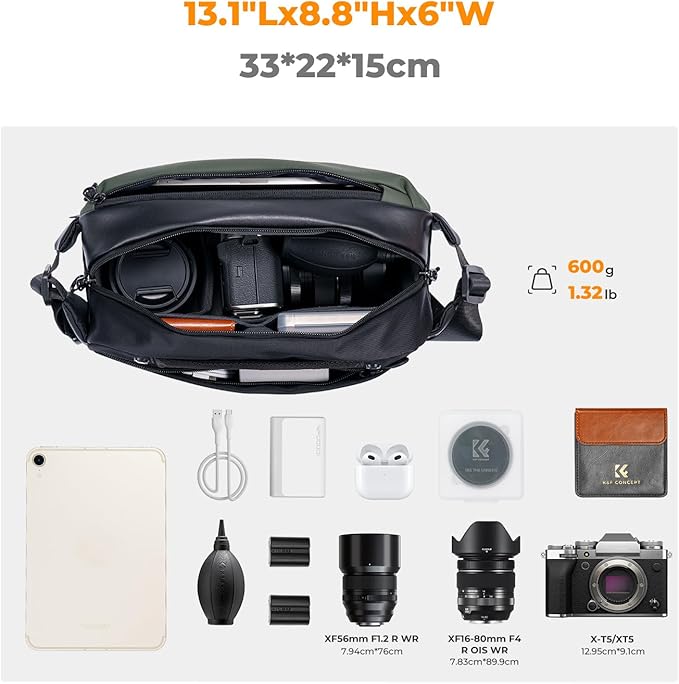 K&F CONCEPT Camera Sling Bag Crossbody Bag Waterproof Camera Shoulder Backpack DSLR/SLR/Mirrorless Camera Case