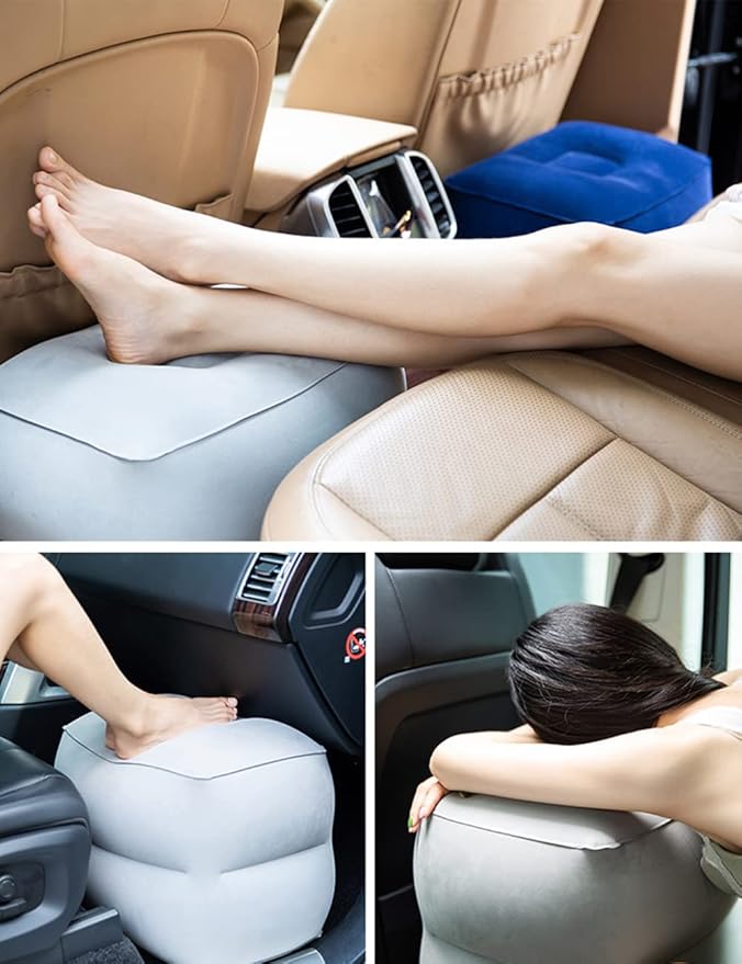 Inflatable Foot Rest Pillow for Travel, Adjustable Height Airplane Foot Cushion for Long Flights, Portable Comfort Footrest for Car, Office and Travel (Gray)