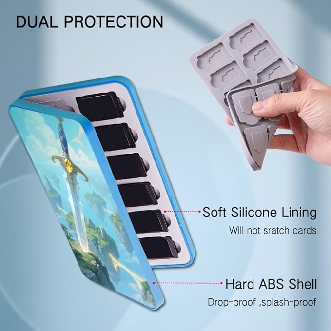 PERFECTSIGHT Switch Game Card Case for Nintendo Switc 2/ OLED/ Lite, 24 Switch Game Holder Cartridge Case with 24 Game & 48 Micro SD Cards Storage, Skyward Sword