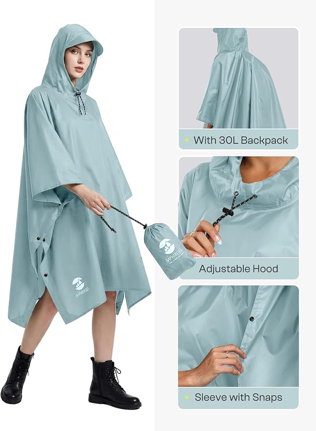 SaphiRose Hooded Rain Poncho Waterproof Raincoat Jacket for Men Women Adults