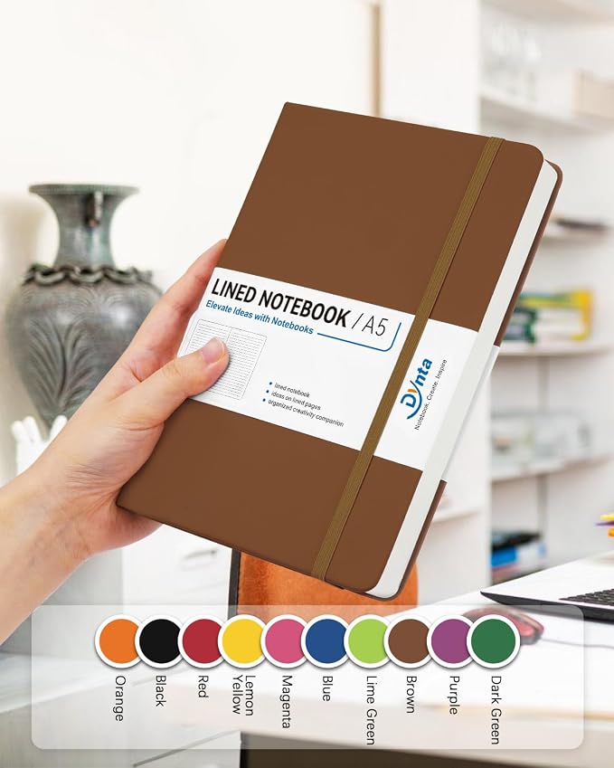 Dynta Hardcover Journal Notebooks, 10 Packs A5 Lined Journals Bulk for Writing 200 Pages/100Sheets, 8.4 x 5.8 inch, Classic Ruled Notebook for Work/Travel/College/Note Taking(Brown)