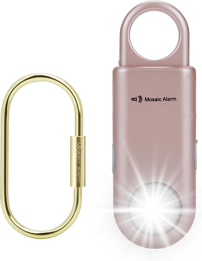 Rechargeable 135 dB Personal Alarm for Women 2-in-1 Flashlight Ultra-Bright Strobe Light. Students Kids Safety SOS Keychain Siren. Loud Emergency Hiking Bear Alerts Long Battery Life. Rose Gold