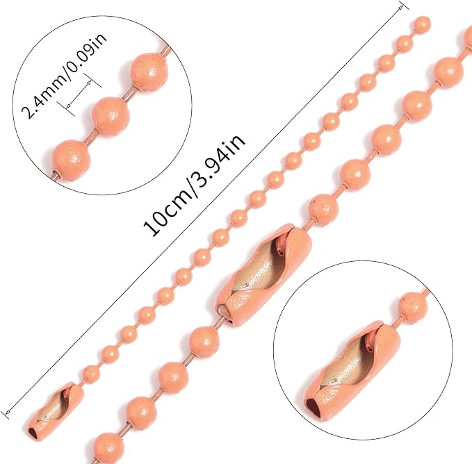 Lemonkey 100Pcs Ball Beads Chains Bulk,Orange Keychains Rings Metal Chains,4 Inch Dog Tag Metal Small Chains with Connectors for Hanging Decoration