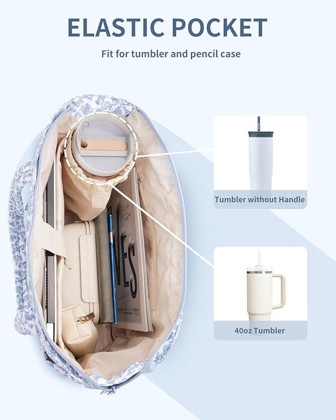 Wandering Nature Puffer Tote Bag with Cup Holder & Laptop Compartment & Trolley Sleeve for Travel, Work, Nurse, Women