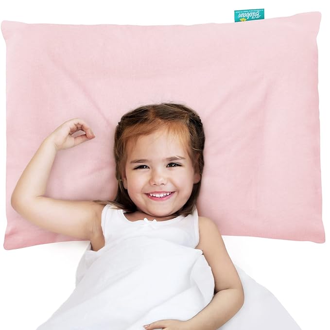 Biloban Organic Cotton 2 Pack Toddler Travel Pillowcase for Children Kid Pillows 13"x 18" or 14"x19", Envelope Travel Toddler Pillow Cover Case (Pink)
