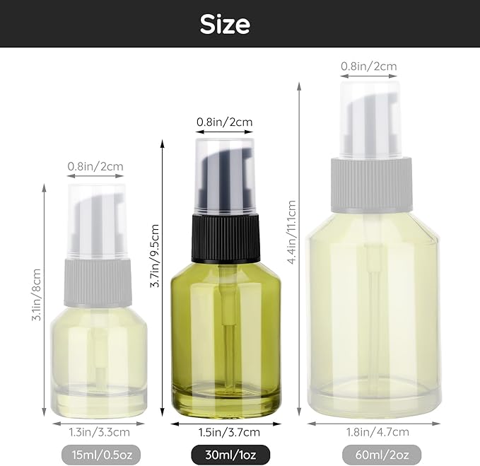 Segbeauty 6pcs 1oz Glass Empty Travel Size Bottles for Creams, Refillable Lotion Pump Bottle Dispenser, 30ml Liquid Travel Containers, Green Mini Lotion Container Foundation Cosmetics Pump Dispensers
