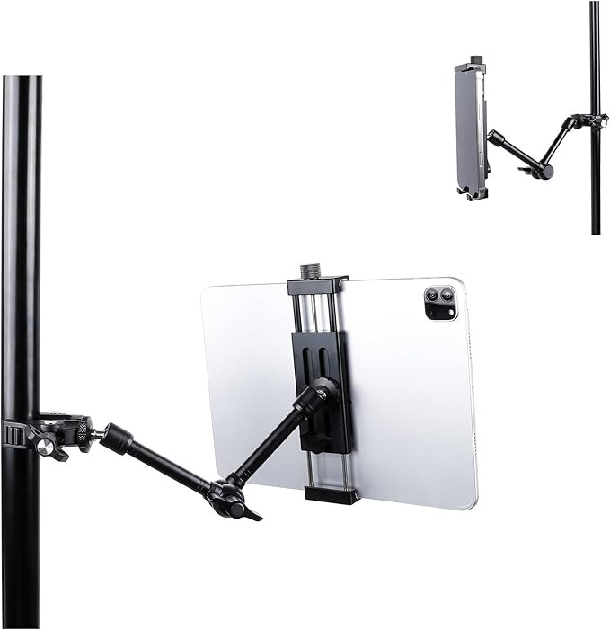 Exercise Bike Tablet Mount for iPad – Adjustable Spin Bike & Treadmill iPad Holder Stand, Compatible with Microphone Stands, Stationary Bicycles, and Devices Ranging from 4.7 to 13 Inches