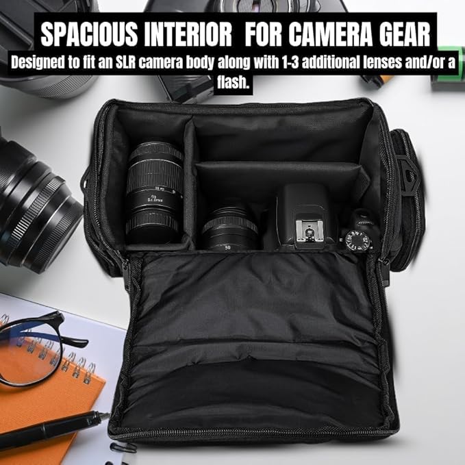 Large Padded Camera Bag with Shoulder Strap – DSLR & Mirrorless Camera Carrying Bag, Lightweight Protective Crossbody Camera Bag