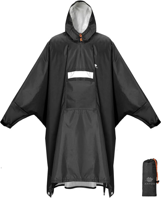 ANYOO Hooded Rain Poncho for Adults Waterproof Lightweight Rain Coat for Men Women Reusable Rain Jacket for Emergency Outdoor
