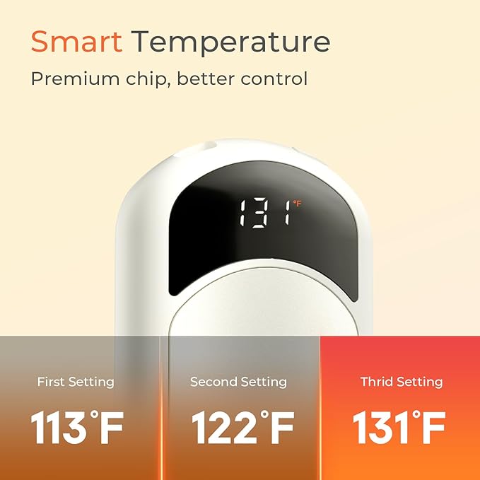 Electric Hand Warmers Rechargeable, 104–131°F with Temp & Battery Display, 3 Heat Levels, Fast Heating, Smart Temp Control, Pocket-Size, Fits in Gloves, Gifts for Women & Men