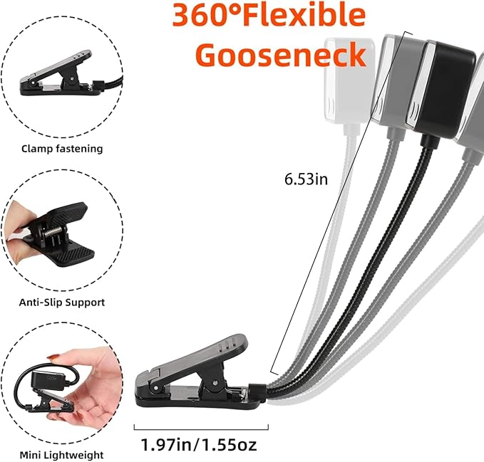 10 Pack Rechargeable Book Lights for Reading at Night in Bed, LED Book Light with Memory Function Lightweight Booklight Bulk Clip on Small Portable Travel Reading Lamps for Book Lovers USB Charging