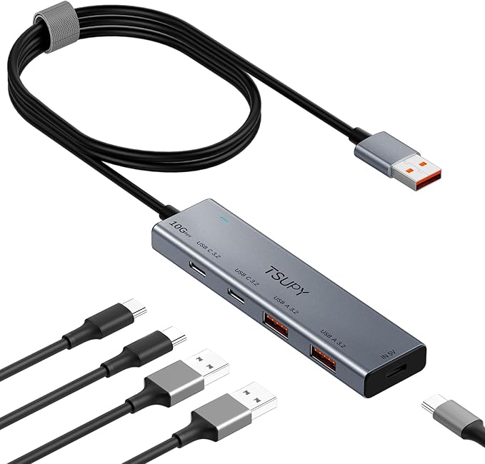 USB HUB 3.2, TSUPY USB 3.0 HUB 10Gbps USB 3.2 Gen 2 USB HUB with 4 Multi USB Ports, 4FT Extended Cable HUB for MacBook Air/Pro,Laptop,PC and More