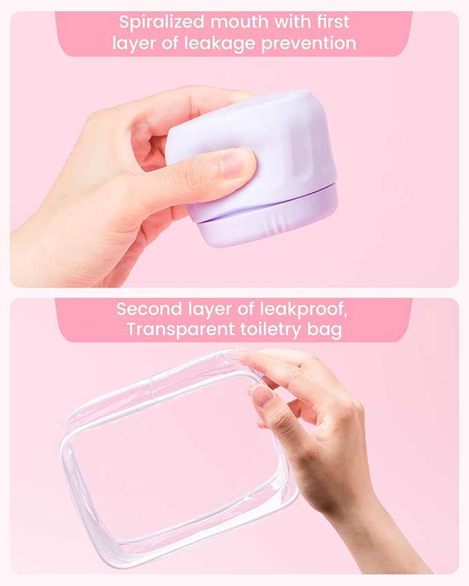 Mrsdry Travel Containers for Toiletries, TSA Approved Travel Size Toiletries 4 Pack, Refillable Containers, With Clear Bag, Leak Proof Silicone Jars, Essentials Creams Jars Carrying Small Items