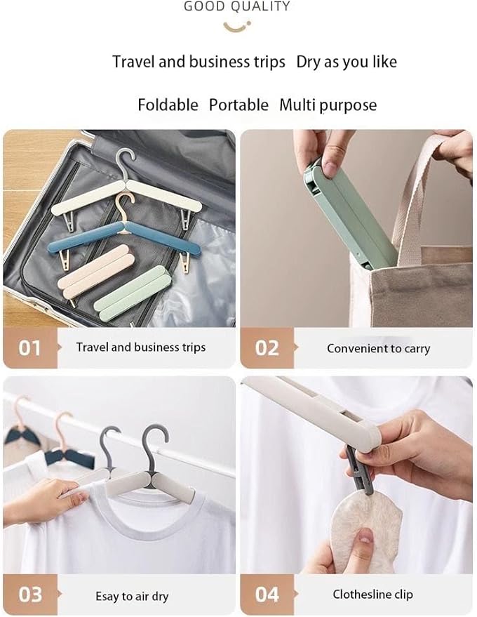 4 Pack Travel Hangers,Foldable Hangers,with Hidden Clips,Lightweight and Portable,Space Saving,Suitable for Skirts, Pants,Suits, Jackets, etc (Pink)