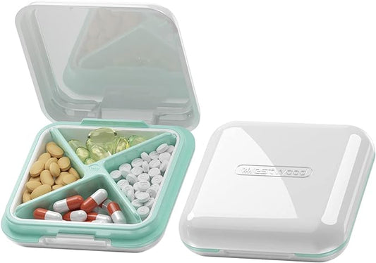DUBSTAR Small Pill Box for Purse, Moisture Waterproof Travel Pill Case with 4 Compartments, Daily Pill Organizer for Vitamins & Medication (S-White)