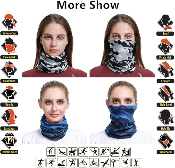 VANCROWN Headband Neck Gaiter Head Wrap Headwear Face Mask Magic Scarf Bandana for Men and Women