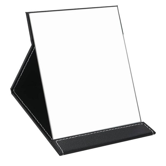 EFAILY Folding Travel Mirror, PU Portable Adjustable Rectangular Ultrathin Mirror, for Travel, Camping,Home(6.4W×5.3L)