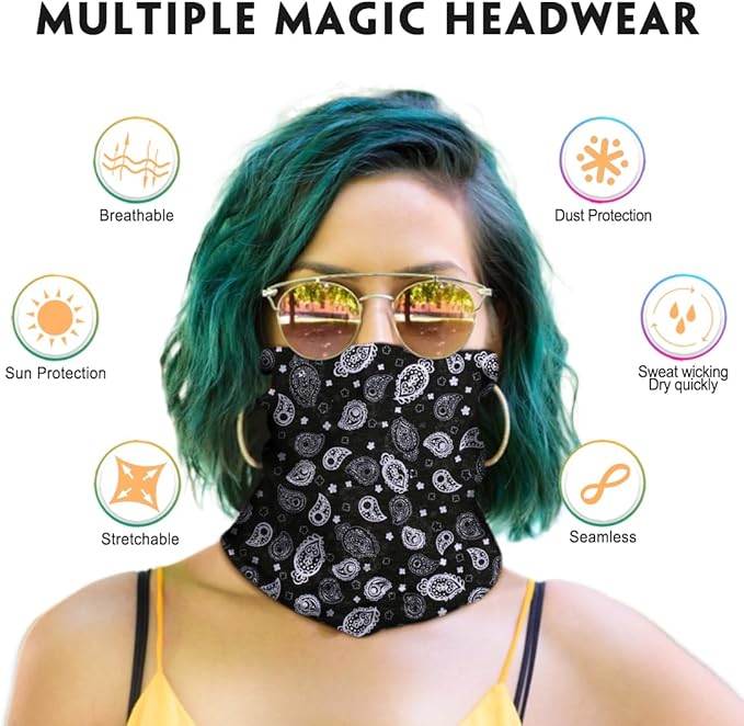 Neck Gaiter for Men Women Headwear Bandana Head Wrap Face Scarf Mask Cover Warmer Balaclava-Seamless & Versatile