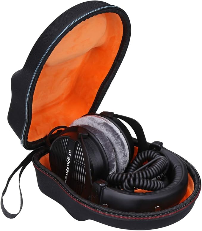 Mchoi Hard Portable Case Compatible with Beyerdynamic DT 990 PRO/DT 770 PRO Open Studio Headphone, Case Only (Black and Orange)