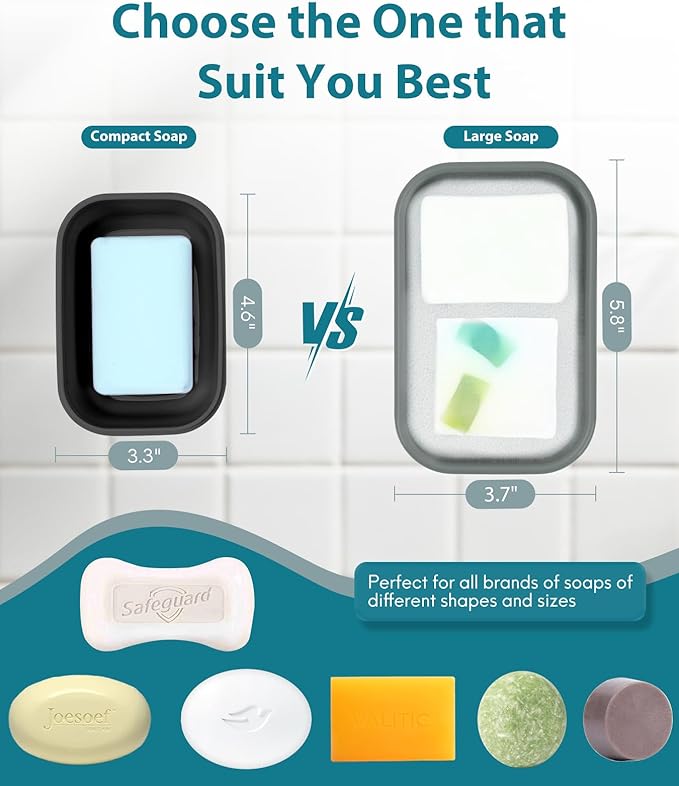 Quatish Large Leakproof Travel Soap Case, Solid Shampoo Bar Holder, Silicone Soap Box with Draining Layer, Enhanced Soap Container, Suitable for Camping, Gym, Bathroom, Outdoor Essentials, Grey