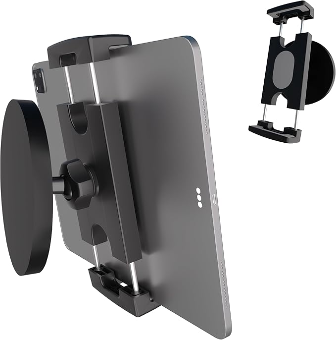 Magnetic Tablet Holder Fridge Tablet Mount for Cabinet Whiteboard Gym Warehouse and More fits 4.7-12.9 inch Phones and Tablets, 360°Adjustable 3.5" Magnetic Base