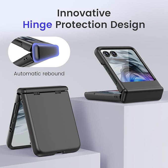VEGO for Motorola Razr 2024/2025/2026 Case with Built-in Screen Protector[Hinge Protection][Anti-Scratch][Not Fit Razr Plus] Full Body Drop Protection Case for Moto Razr 2024/2025/2026-Spray Black