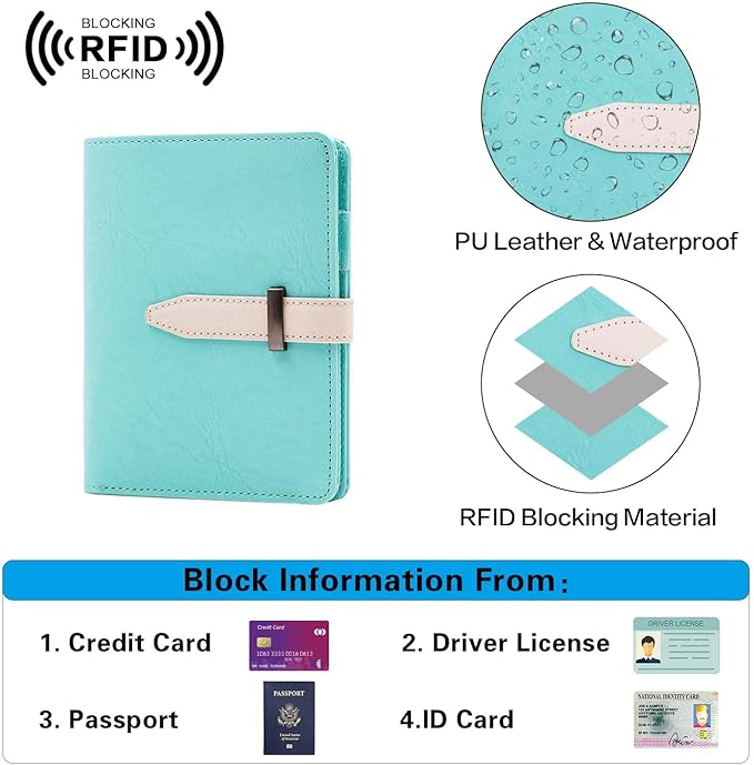 Passport Wallets, Mulit-Purpose RFID Blocking Passport Holder AirTag Wallet, Travel Wallet（Blue-White）