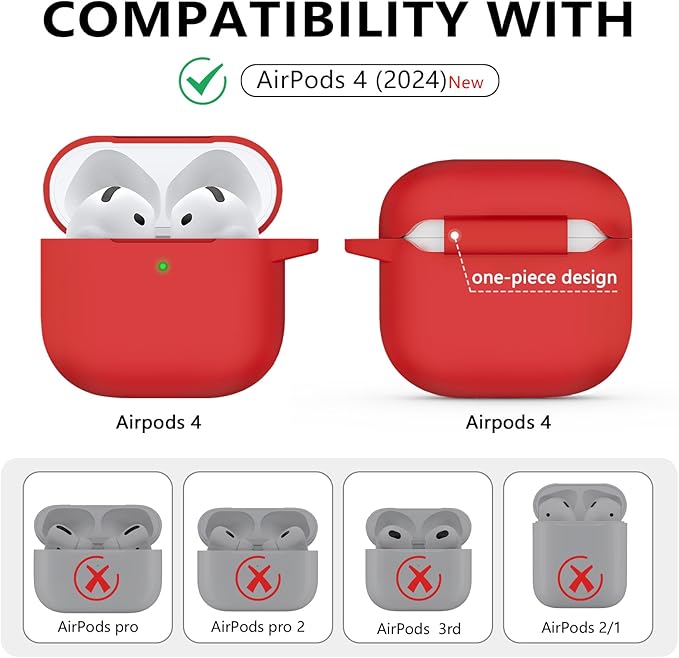 Ljusmicker for AirPods 4 Case 2024 with Cleaner Kit,Soft Silicone Protective Cover for Apple AirPods 4th Generation Cases for Women Men,for AirPod 4 Case Accessories with Keychain-Deep Red
