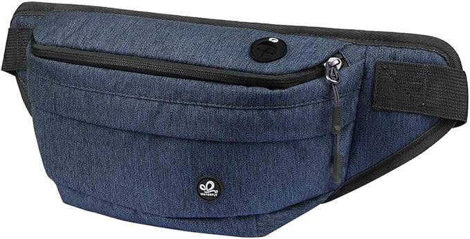 WATERFLY Running Belt Fanny Pack: Runner Marathon Jogging Waist Pack Sport Workout Exercise Fitness Phone Holder Belt for Men Women Jogger Slim Waistband Black