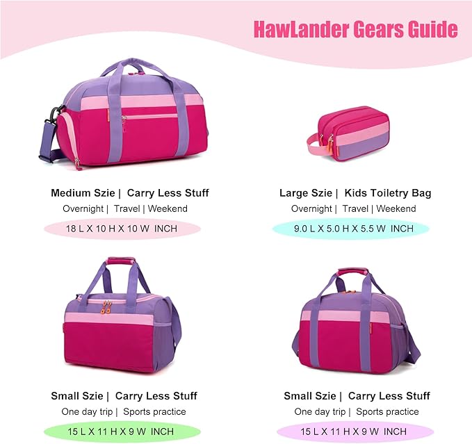 Large Kids Duffle Bag for Travel, Overnight, or Weekender, 22" inch (Rose Purple)