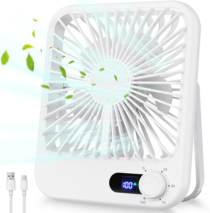 Travel Fan for Sleeping, 6.8" Small Portable Fan Rechargeable Battery Powered, 100 Speeds Personal Mini Desk Fan for Office Bedroom, Cruise Ship Beach Vacation Travel Essentials, White