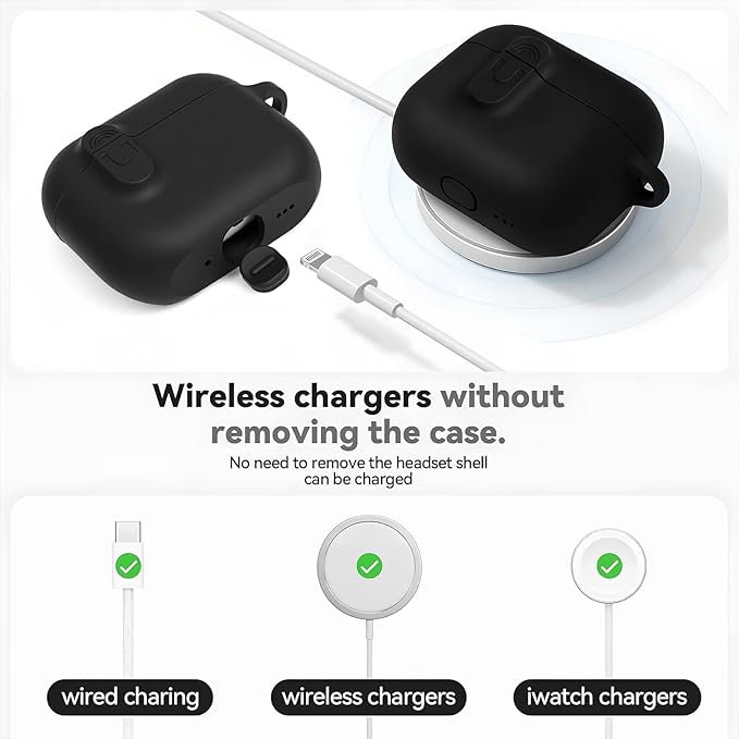 Compatible with AirPod 4 Case Cover with Cleaner Kit, Soft Silicone Cover for airpod 4 case Comes with Magnetic Lid Lock & Keychain-Solid for Women/Men,Black