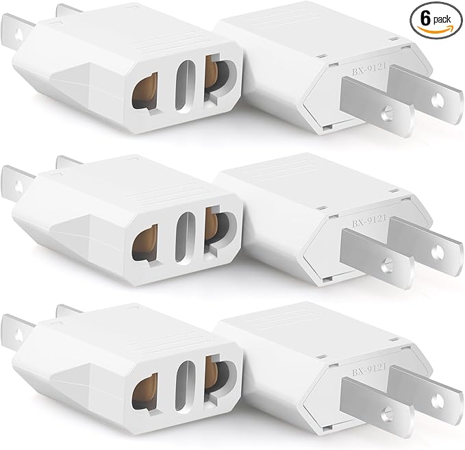 6 Pack European to US Plug Adapter, American Travel Plug Adapter, 220V to 110V Adapter Plug, Europe to USA Power Plug Converter, Type A, White