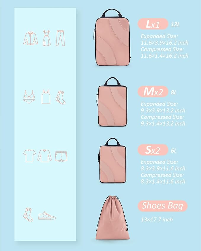BAGSMART Compression Packing Cubes, 6 Set/4 Set/2 Set Travel Packing Cubes for Carry on Suitcases, Compression Suitcase Organizers Bag Set & Travel Cubes for Luggage, Lightweight Packing Organizers