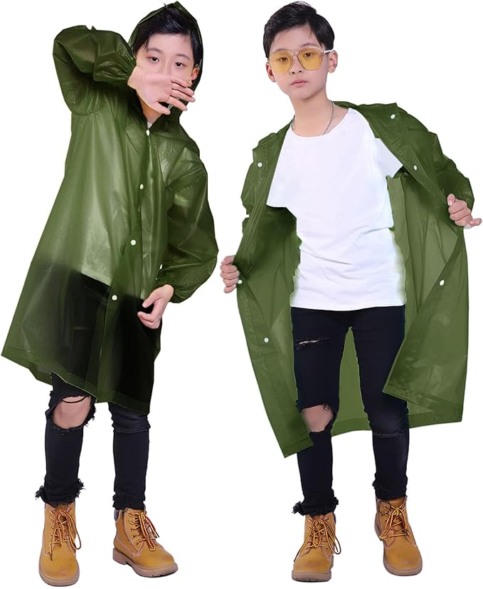 Kids Rain Jacket, 2 Pack Rain Ponchos for Kids - Reusable Raincoats for Boys and Girls Waterproof Outdoor Rain Gear